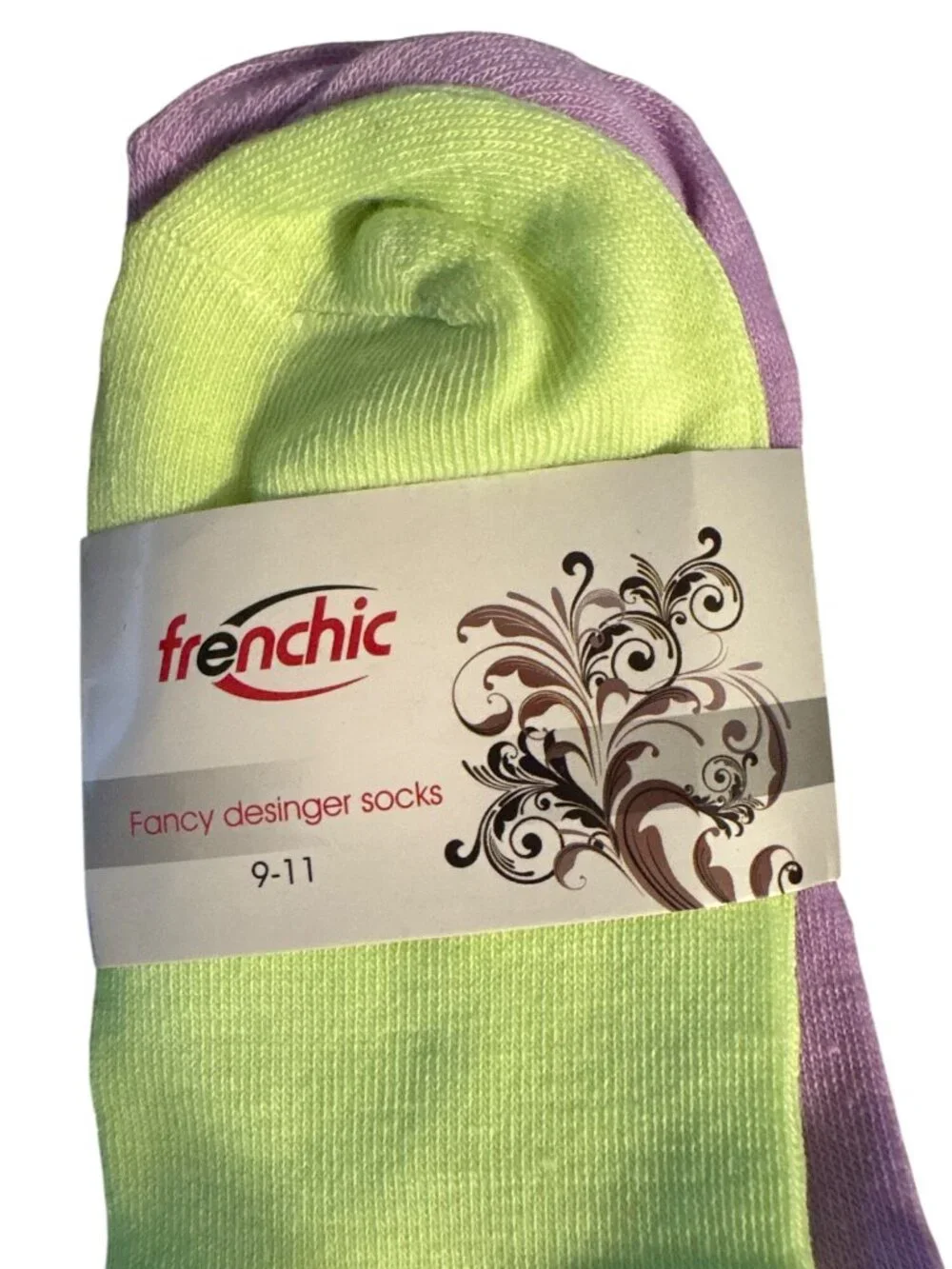 Womens Frenchic Fancy Designer Ankle Sock 9-11 Multi-Pack Gray Purple Lime Green